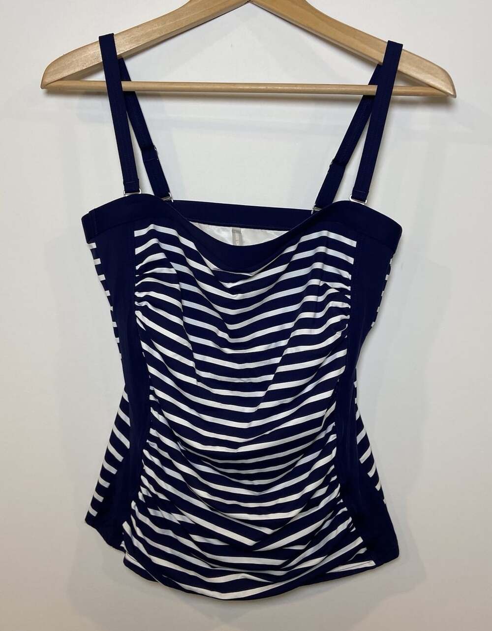 Lands' End Tankini Top Bathing Suit Swim Removeable Strap Navy White Stripe 8